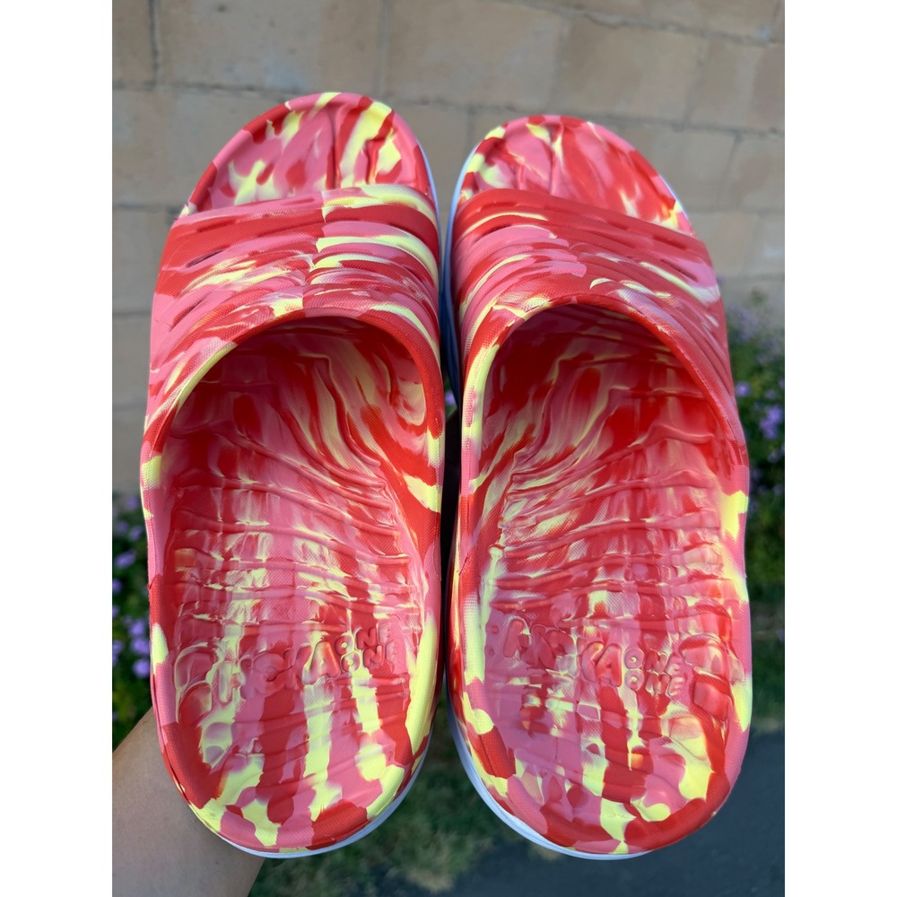 HOKA Ora Recovery Slide Swirl 3 Men's 9 Women's 11 Red Yellow Marble Sandals - Picture 5 of 9